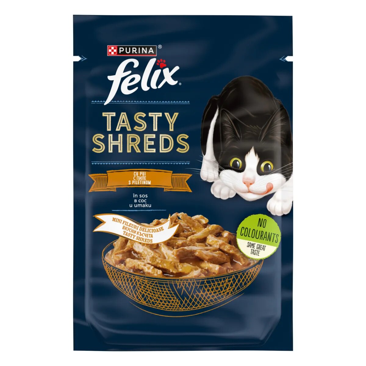 FELIX Tasty-Shreds Pui plic hrană umedă pisici (în sos) 80g