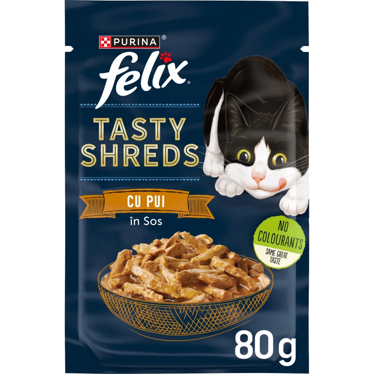FELIX Tasty-Shreds Pui plic hrană umedă pisici (în sos) 80g
