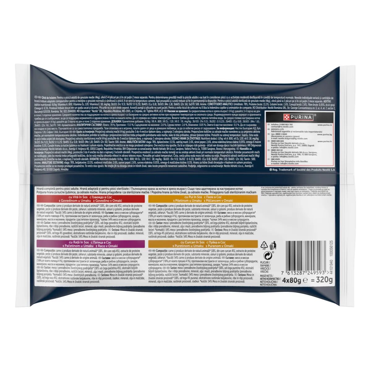 FELIX Tasty-Shreds Selecție de la Fermă cu Vită Pui Curcan și Rață plic hrană umedă pisici (în sos) multipack 80g x 4buc