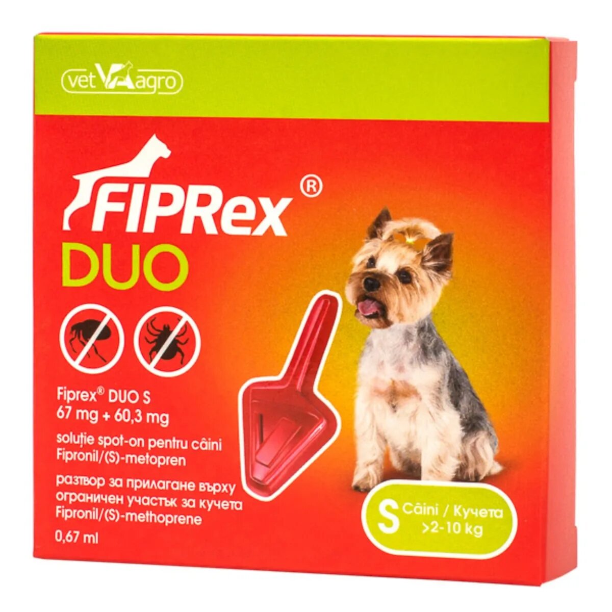 Fiprex Duo deparazitare externă câini pipetă repelentă S(2 - 10kg) 1buc