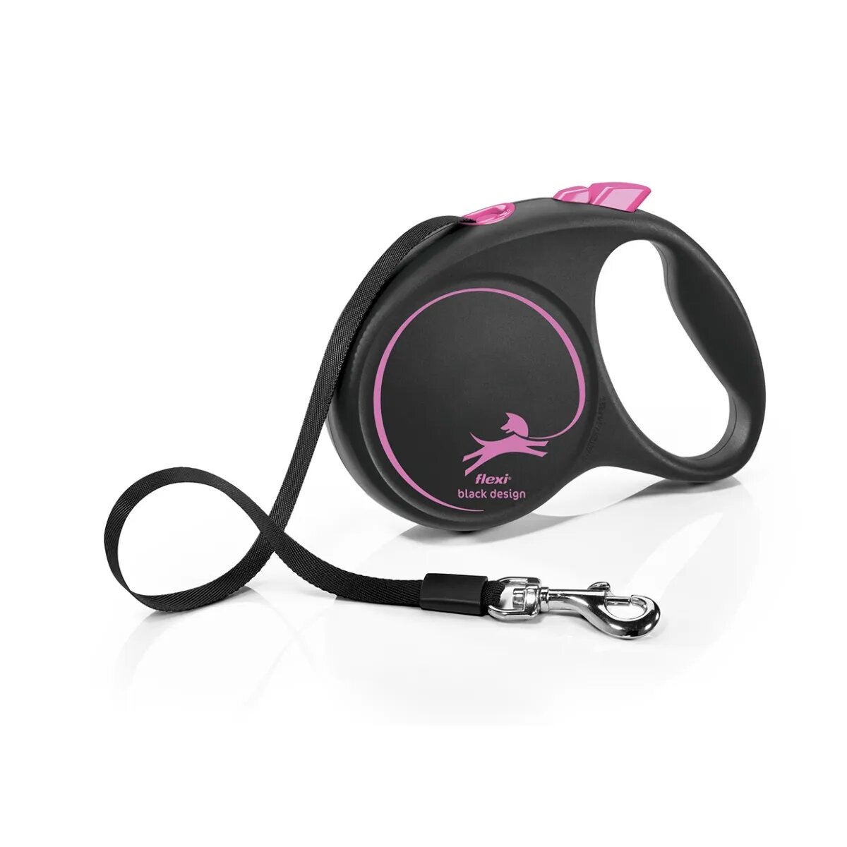 Flexi Black Design lesă bandă retractabilă câini nylon roz L(50kg 5m)
