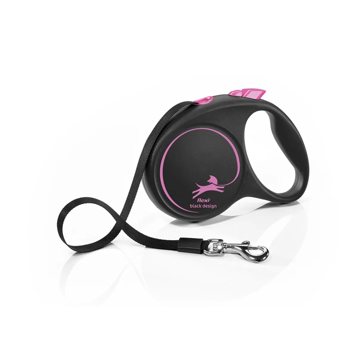 Flexi Black Design lesă bandă retractabilă câini nylon roz M(25kg 5m)