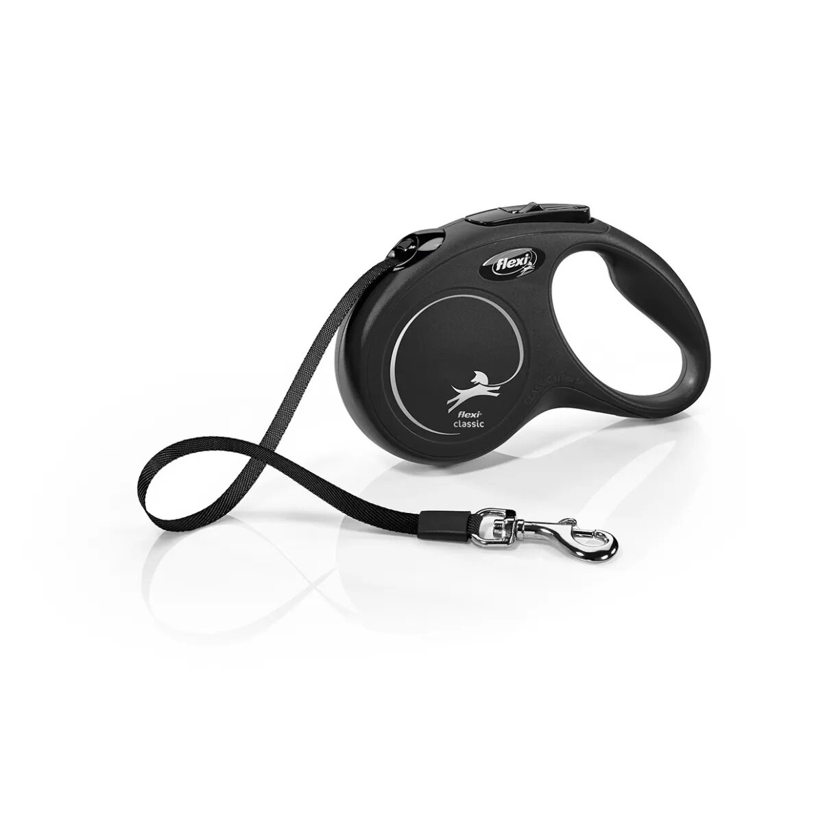 Flexi Classic lesă bandă retractabilă câini nylon negru S(15kg 5m)