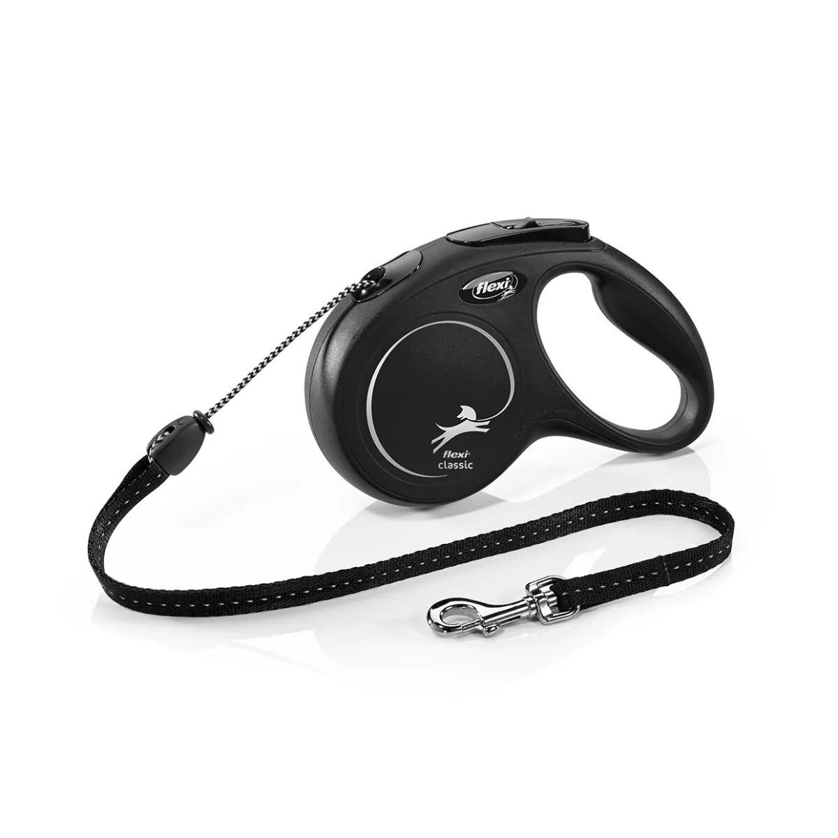 Flexi Classic lesă șnur retractabilă câini reflectorizant poliester negru M(20kg 5m)