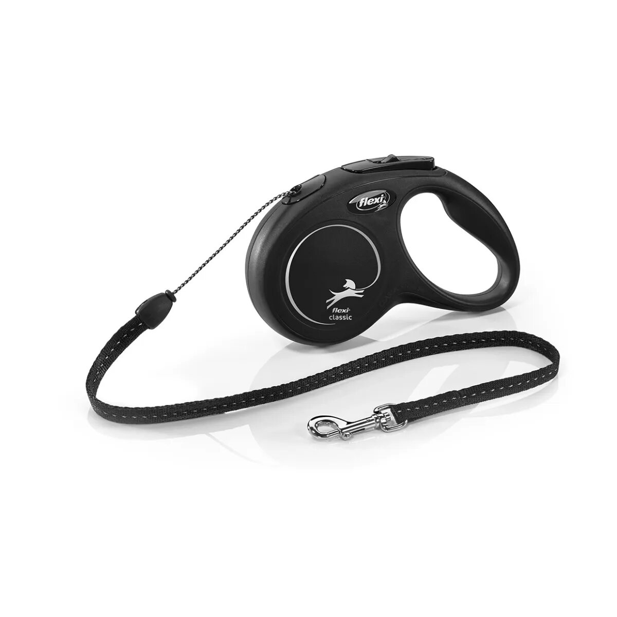 Flexi Classic lesă șnur retractabilă câini reflectorizant poliester negru S(12kg 5m)