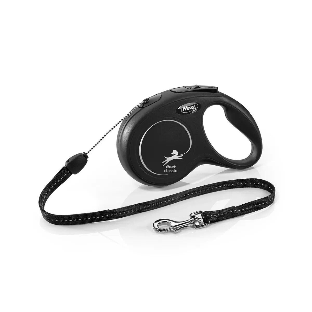 Flexi Classic lesă șnur retractabilă câini reflectorizant poliester negru S(12kg 8m)