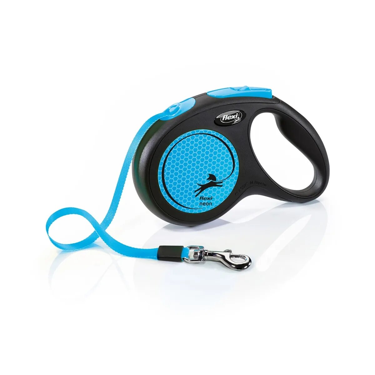Flexi Neon lesă bandă retractabilă câini reflectorizant nylon albastru M(25kg 5m)
