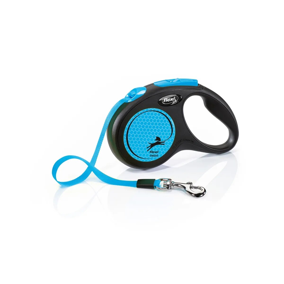 Flexi Neon lesă bandă retractabilă câini reflectorizant nylon albastru S(15kg 5m)