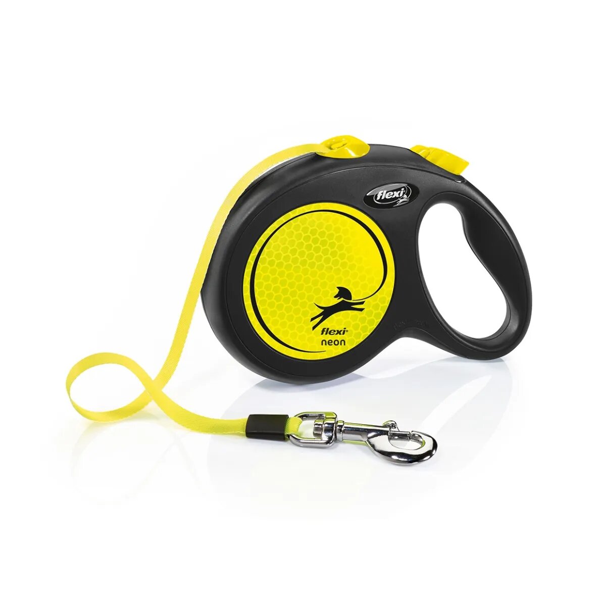 Flexi Neon lesă bandă retractabilă câini reflectorizant nylon neon L(50kg 5m)