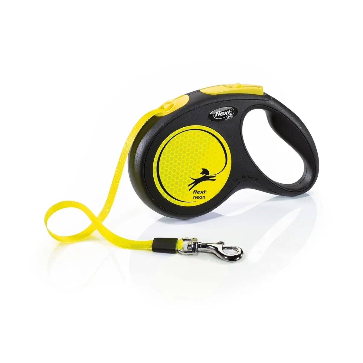 Flexi Neon lesă bandă retractabilă câini reflectorizant nylon neon M(25kg 5m)
