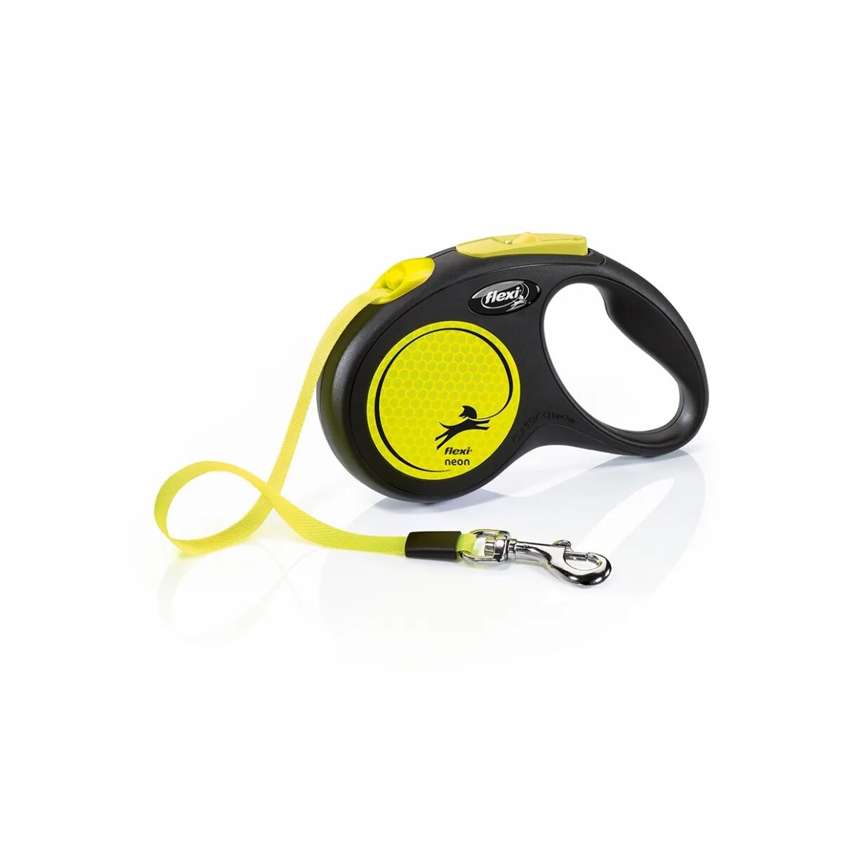 Flexi Neon lesă bandă retractabilă câini reflectorizant nylon neon S(15kg 5m)