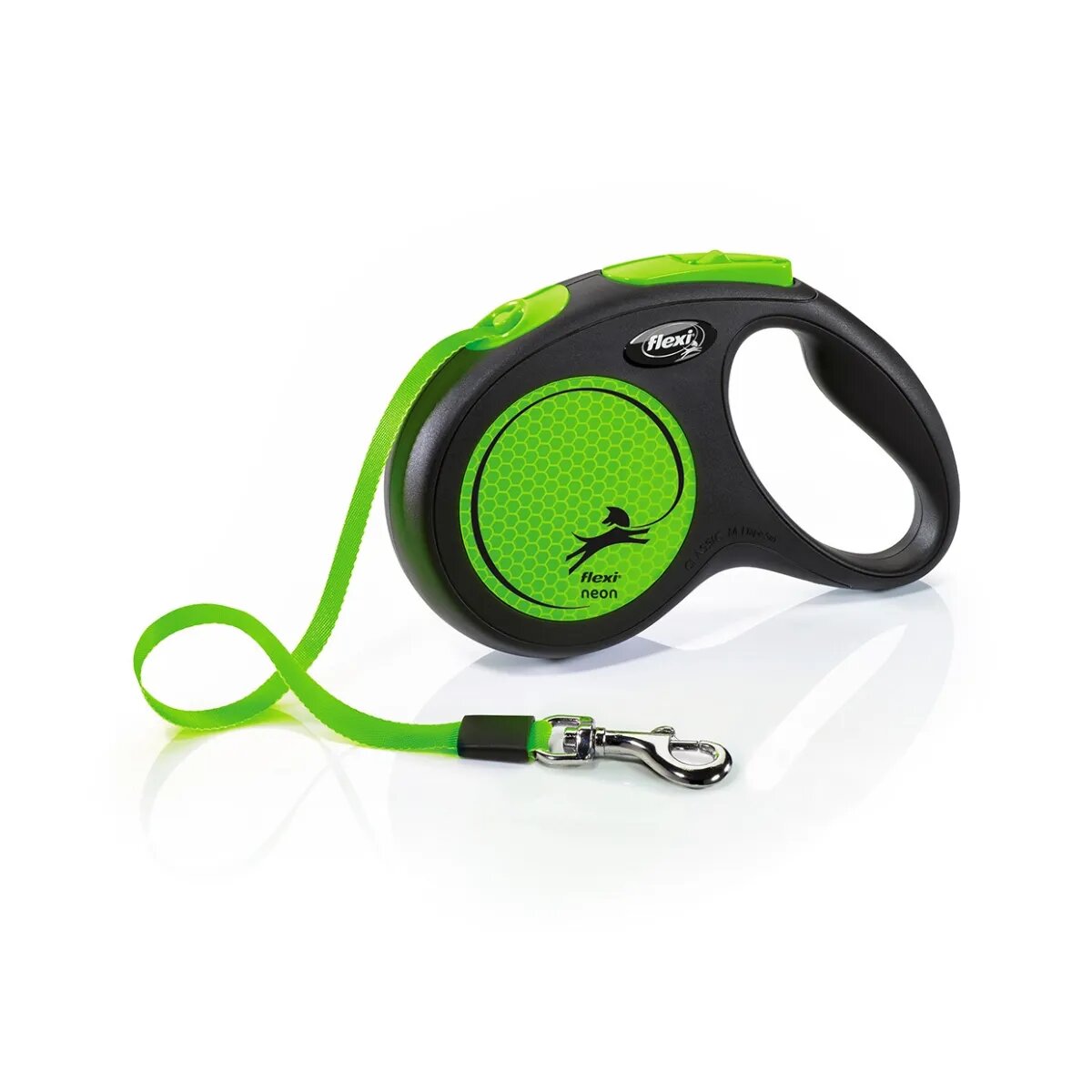 Flexi Neon lesă bandă retractabilă câini reflectorizant nylon verde M(25kg 5m)