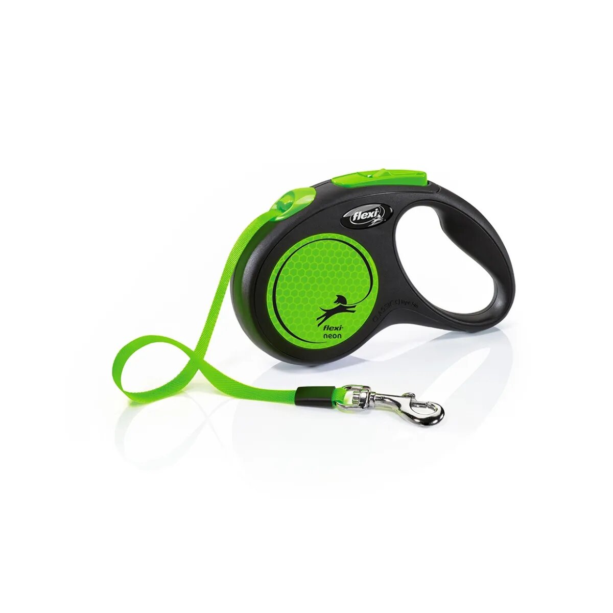 Flexi Neon lesă bandă retractabilă câini reflectorizant nylon verde S(15kg 5m)