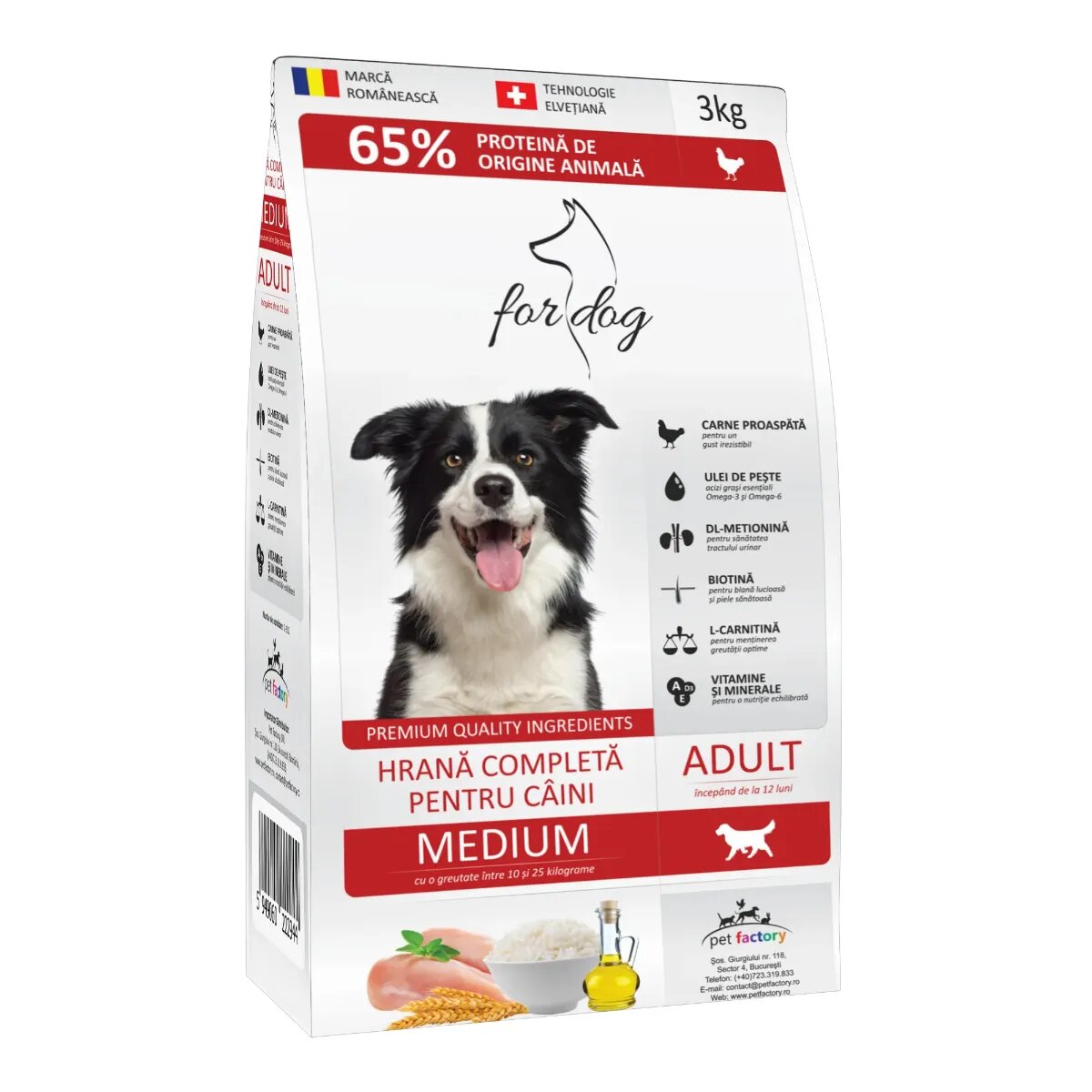 FOR DOG Adult Medium M Pasăre hrană uscată câini 3kg
