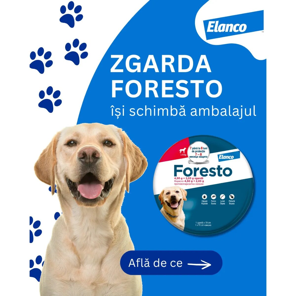 Foresto deparazitare externă câini zgardă M - XL 70 cm gri 1buc