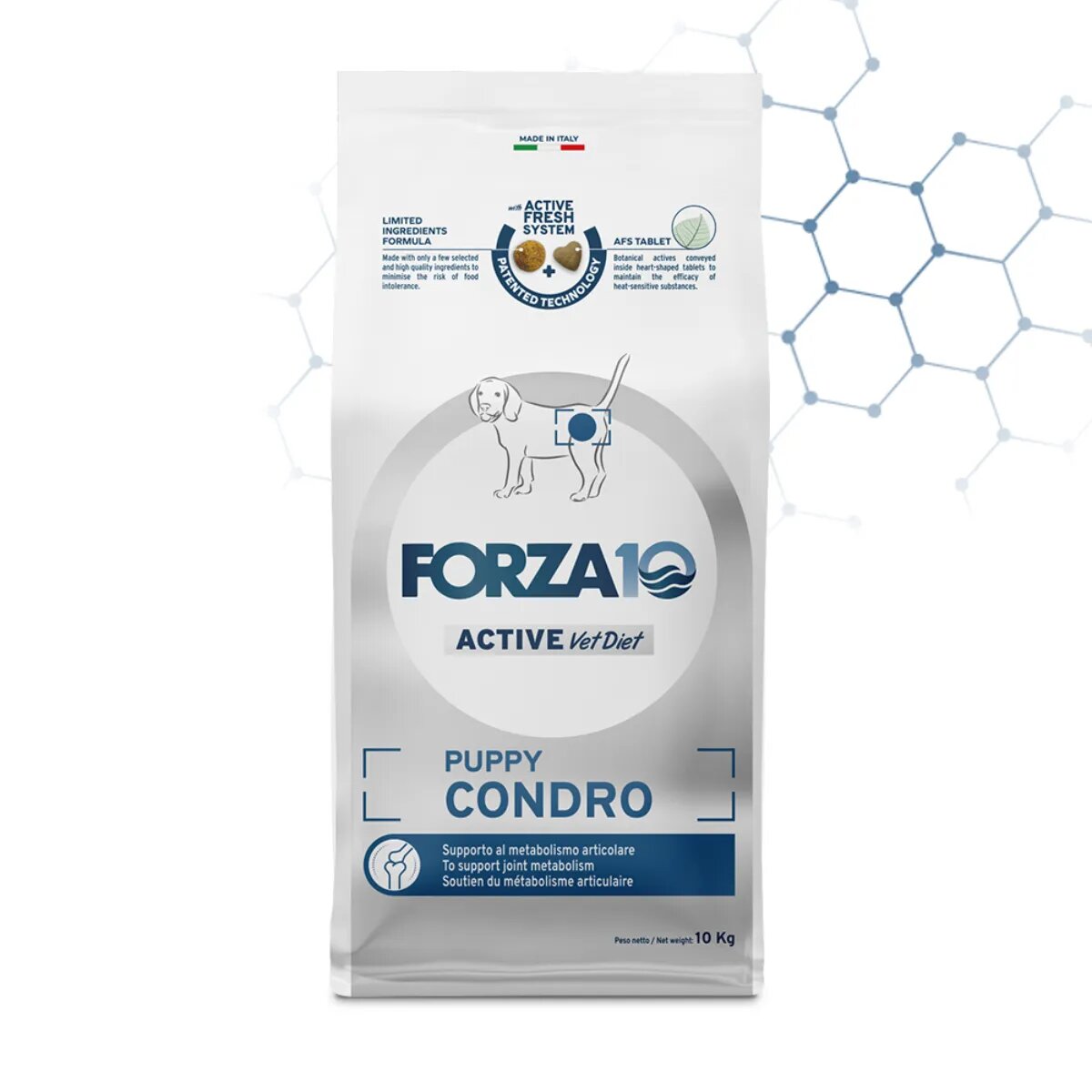 FORZA10 Active VetDiet Chondro Puppy XS-XL Pește dietă veterinară hrană uscată monoproteică câini junior sistem articular 10kg