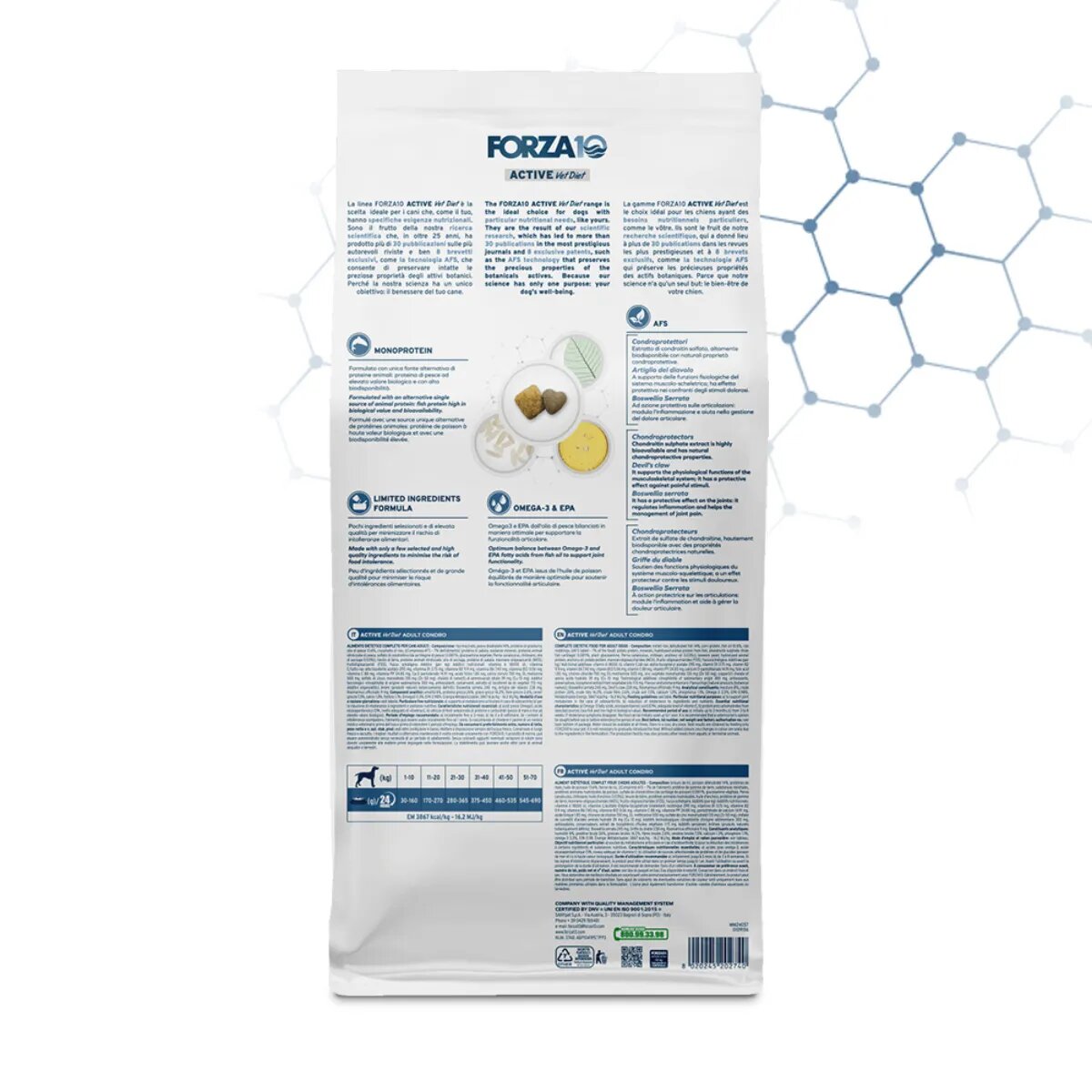 FORZA10 Active VetDiet Chondro XS-XL Pește dietă veterinară hrană uscată monoproteică câini sistem articular 10kg