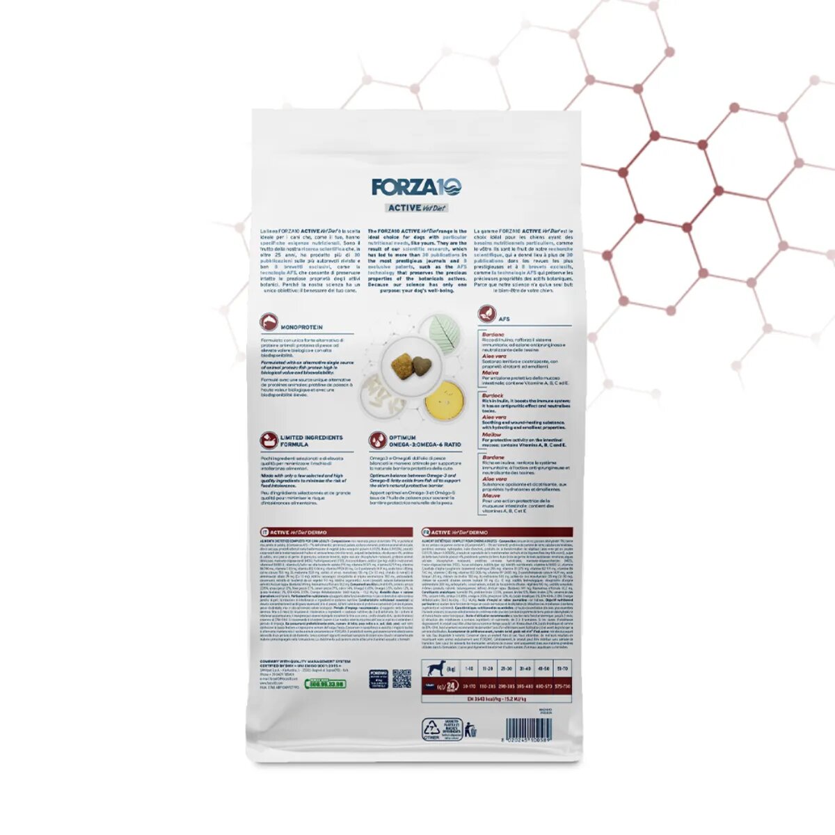 FORZA10 Active VetDiet Dermato XS-XL Pește dietă veterinară hrană uscată monoproteică câini piele & blană 10kg