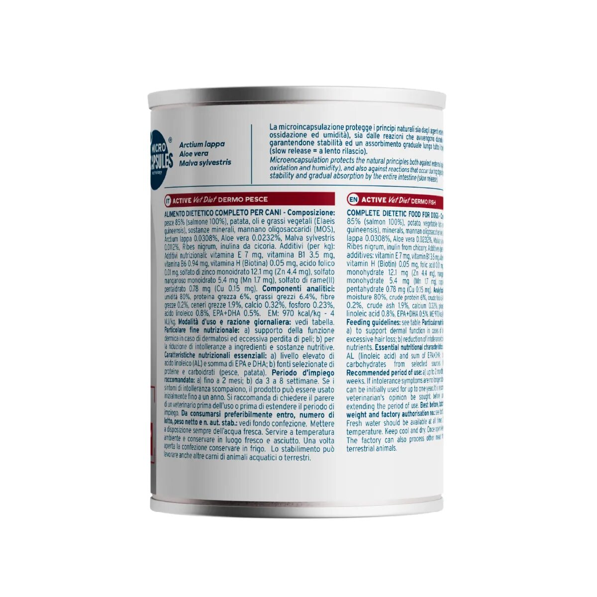 FORZA10 Active VetDiet Dermo XS-XL Pește dietă veterinară conservă hrană umedă monoproteică fără cereale câini piele & blană (pate) 390g