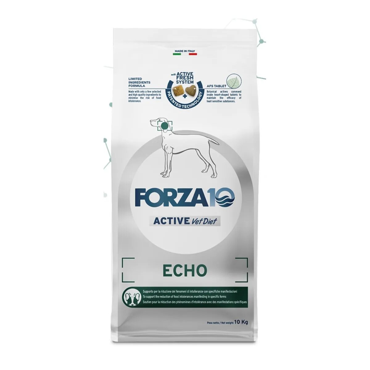FORZA10 Active VetDiet Echo Active XS-XL Pește dietă veterinară hrană uscată monoproteică câini alergii 10kg