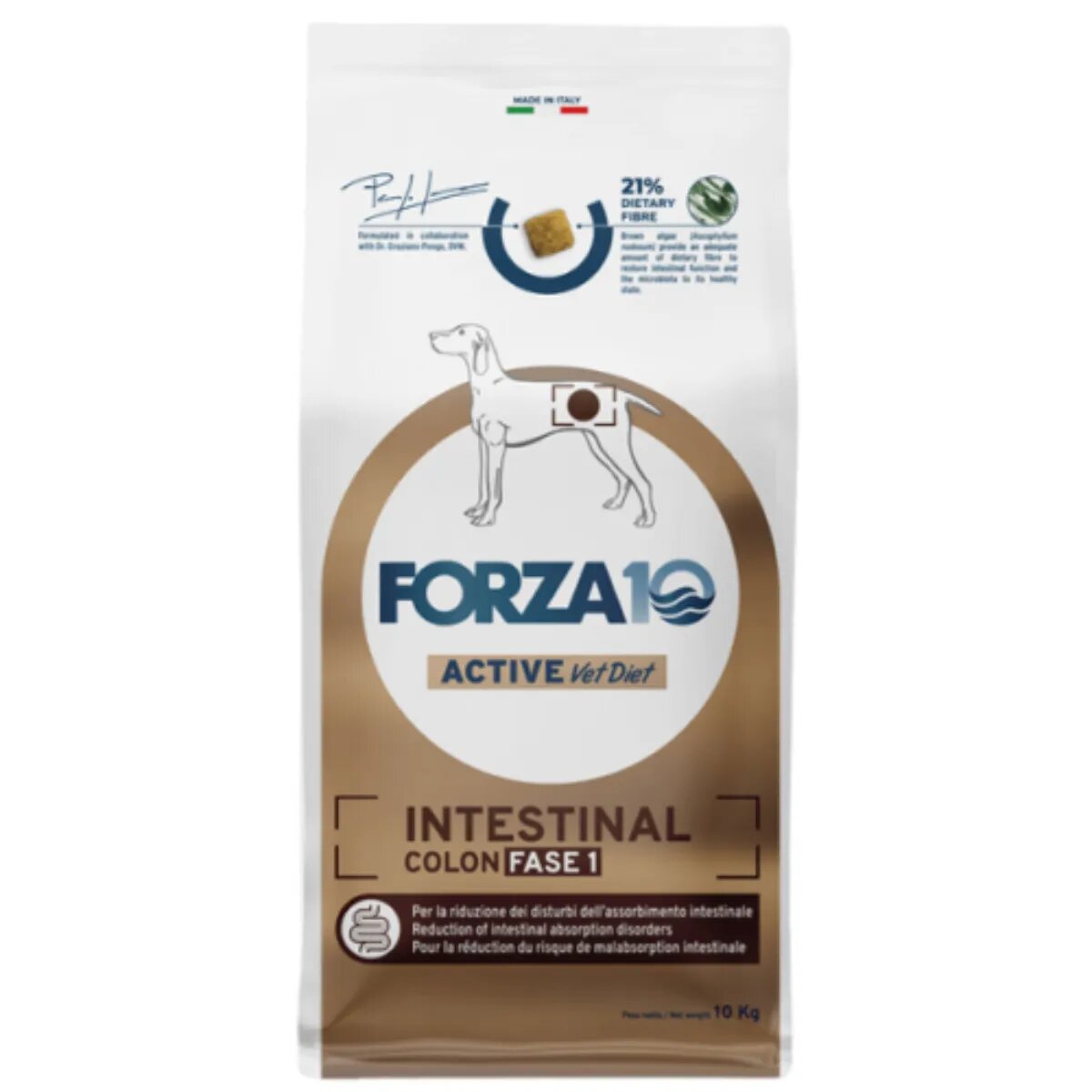 FORZA10 Active VetDiet Intestinal Colon Fase 1 XS-XL Pește dietă veterinară hrană uscată monoproteică câini sistem digestiv 10kg