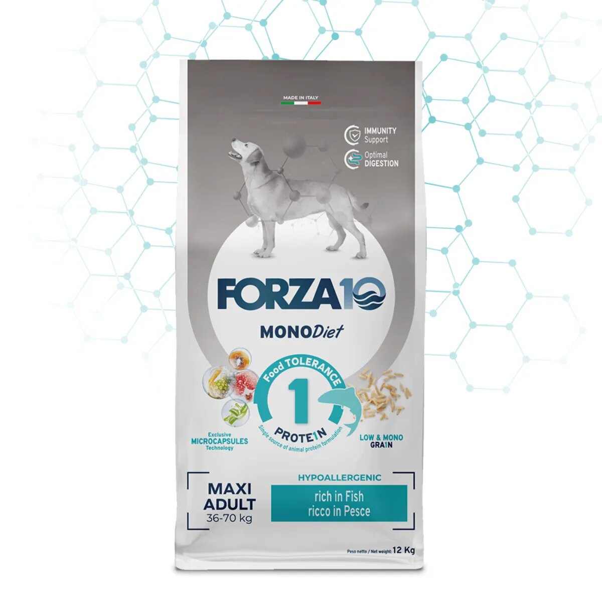 FORZA10 Monodiet Maxi Adult L-XL Pește dietă veterinară hrană uscată monoproteică câini alergii 12kg