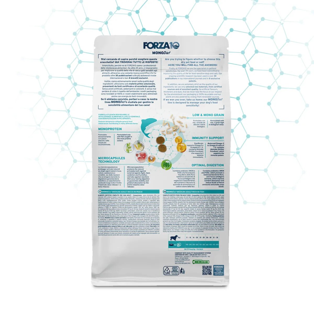 FORZA10 Monodiet Medium Adult M Pește dietă veterinară hrană uscată monoproteică câini alergii 12kg