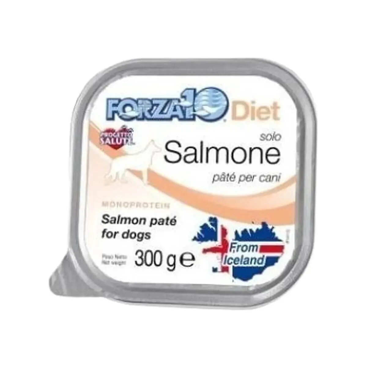 FORZA10 Monodiet Solo XS-XL Somon dietă veterinară tăviță hrană umedă monoproteică câini alergii (pate) 300g