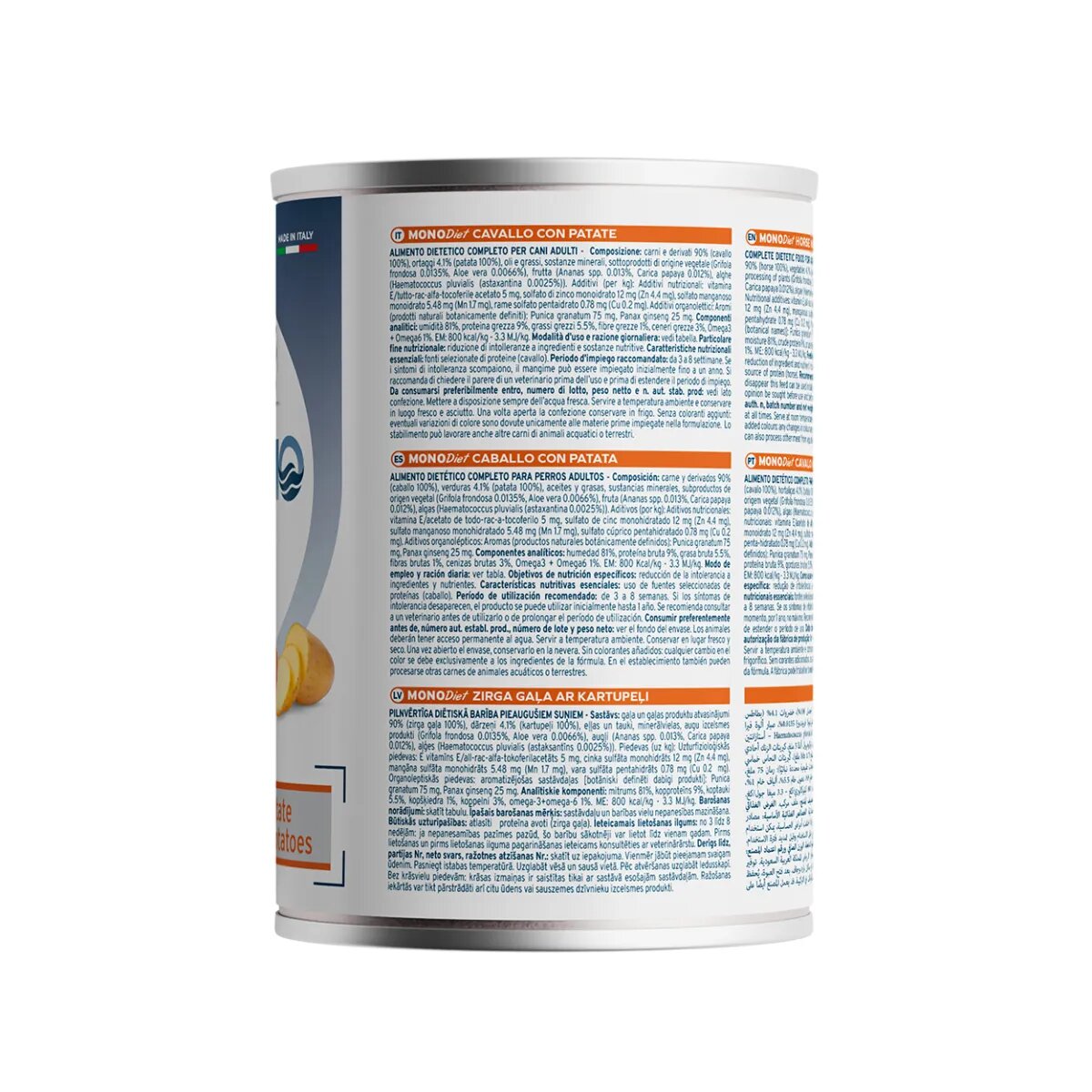 FORZA10 Monodiet XS-XL Cal și Cartofi dietă veterinară conservă hrană umedă monoproteică câini alergii (pate) 400g