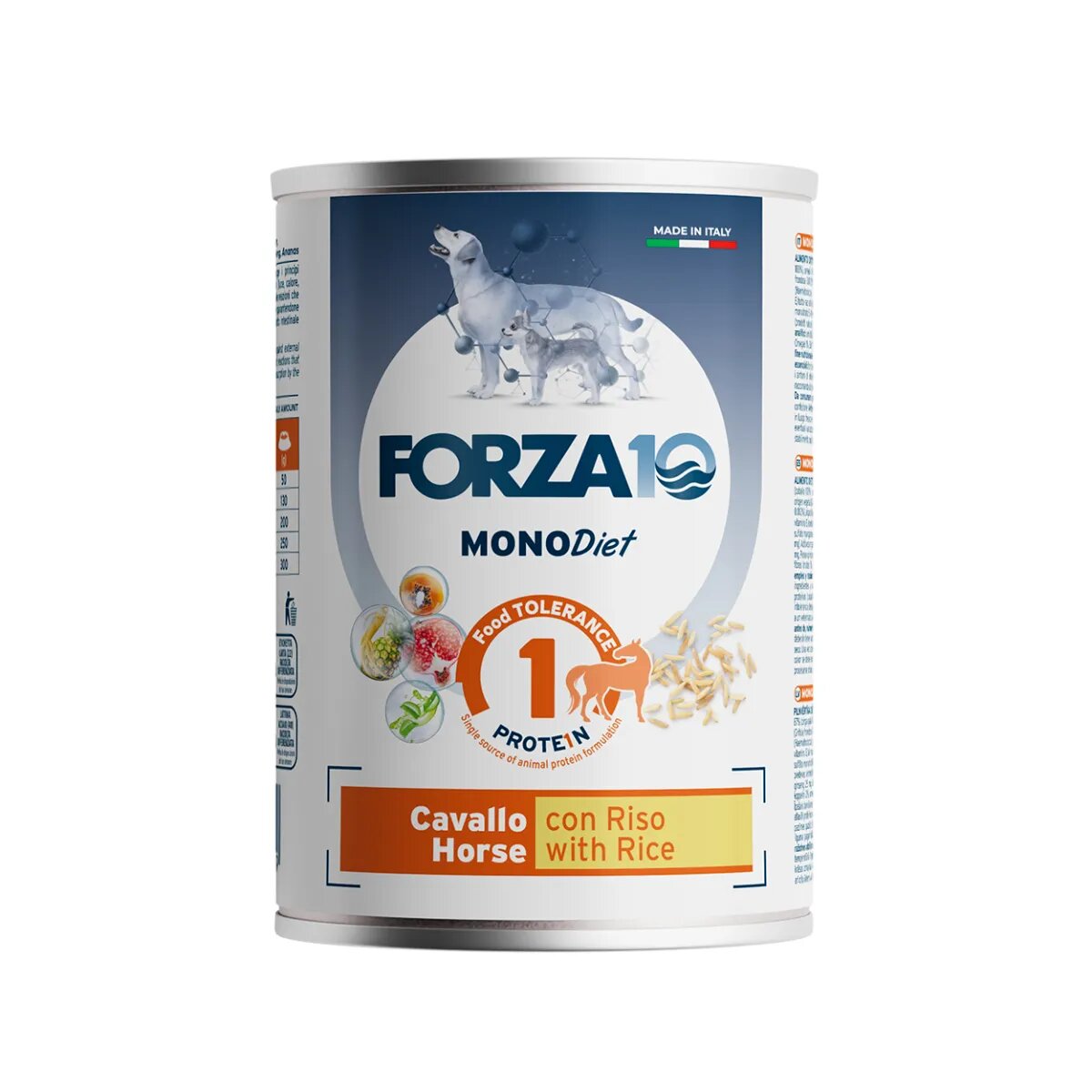 FORZA10 Monodiet XS-XL Cal și Orez dietă veterinară conservă hrană umedă monoproteică câini alergii (pate) 400g