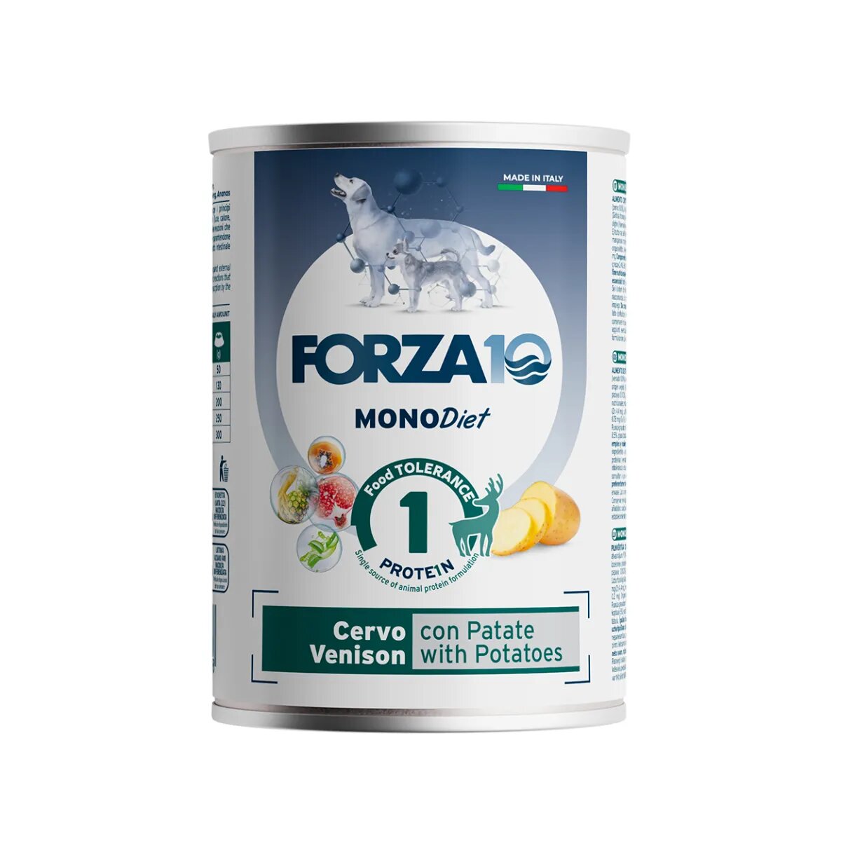 FORZA10 Monodiet XS-XL Căprioară și Cartofi dietă veterinară conservă hrană umedă monoproteică câini alergii (pate) 400g