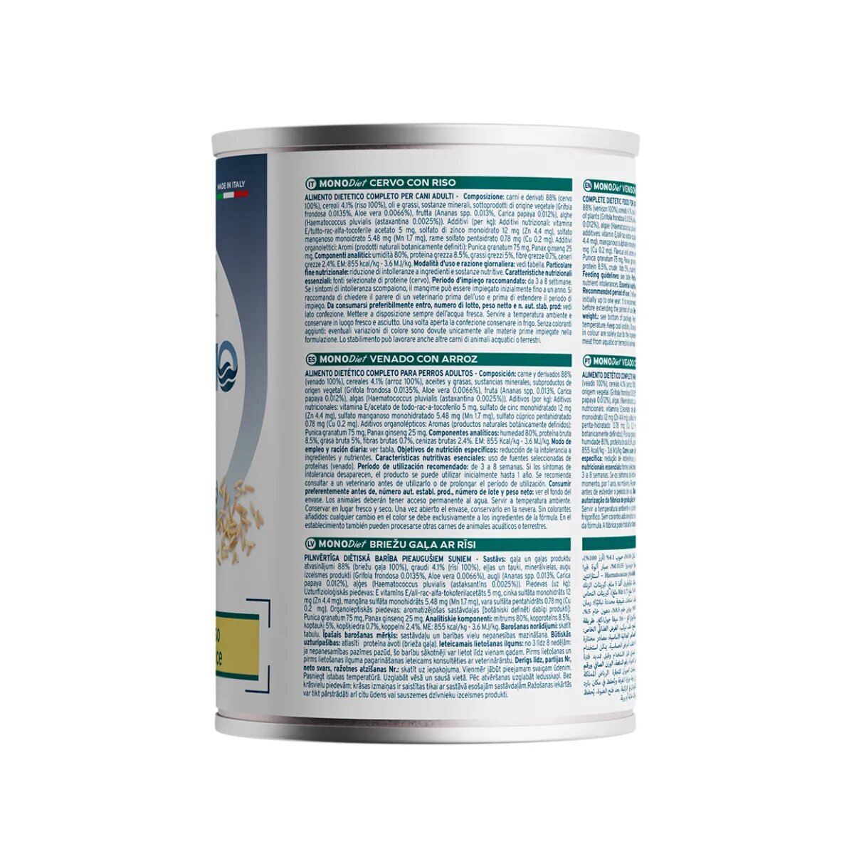 FORZA10 Monodiet XS-XL Căprioară și Orez dietă veterinară conservă hrană umedă monoproteică câini alergii (pate) 400g