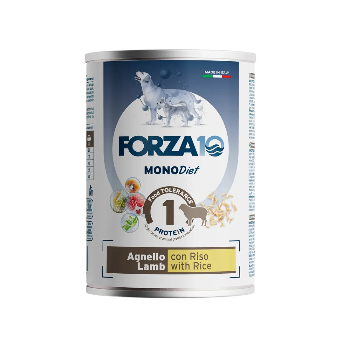 FORZA10 Monodiet XS-XL Miel și Orez dietă veterinară conservă hrană umedă monoproteică câini alergii (pate) 400g