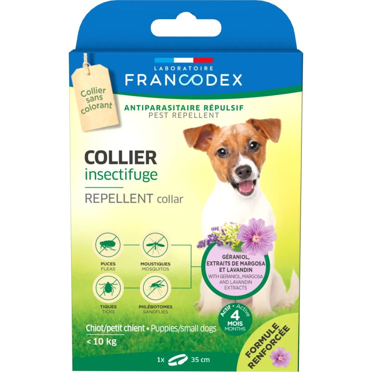 Francodex deparazitare externă naturală câini zgardă repelentă deparazitare externă naturală câini junior & adult XS-S(<10kg) zgardă repelentă 35 cm gri 1buc