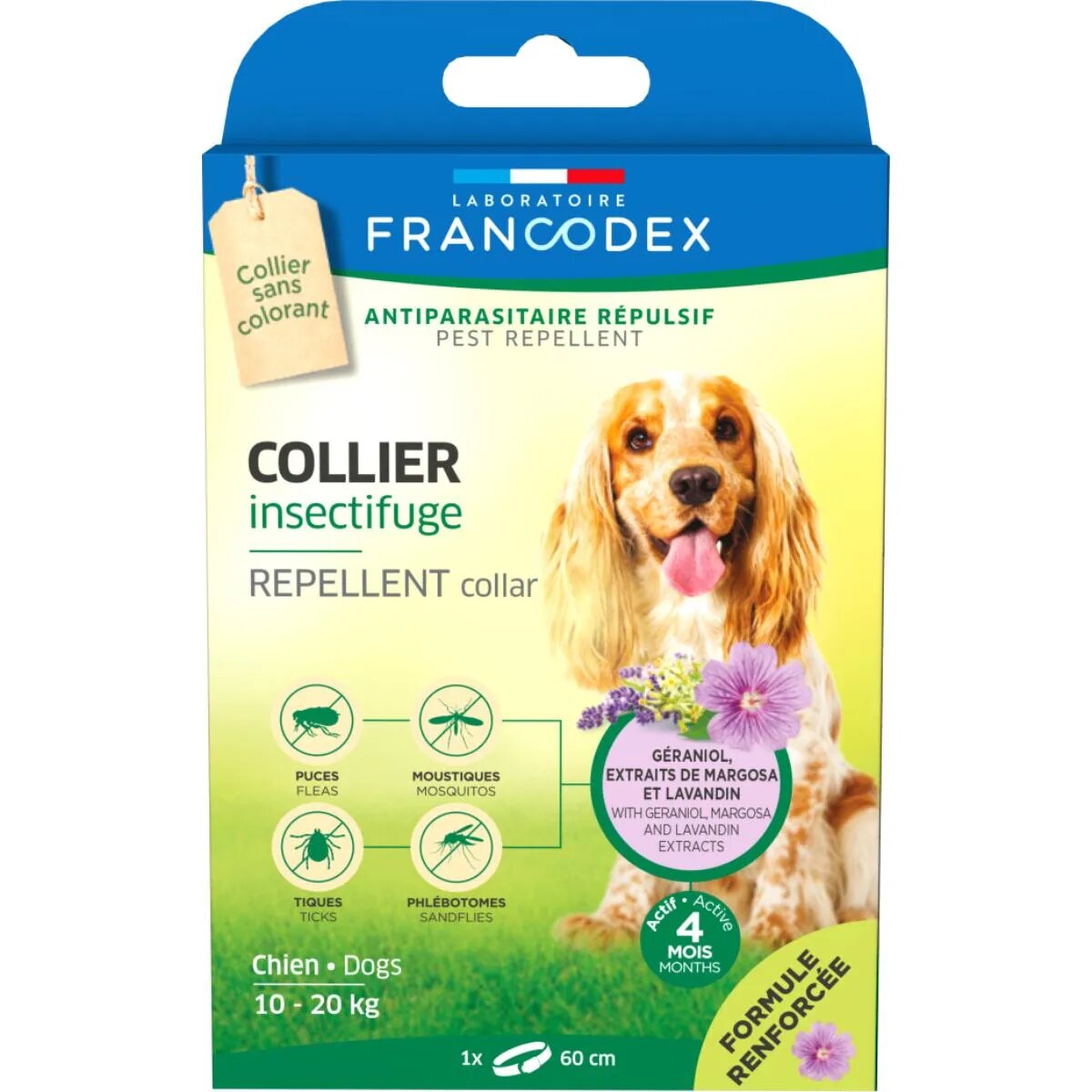 Francodex deparazitare externă naturală câini zgardă repelentă deparazitare externă naturală câini M(10 - 20kg) zgardă repelentă 60 cm gri 1buc