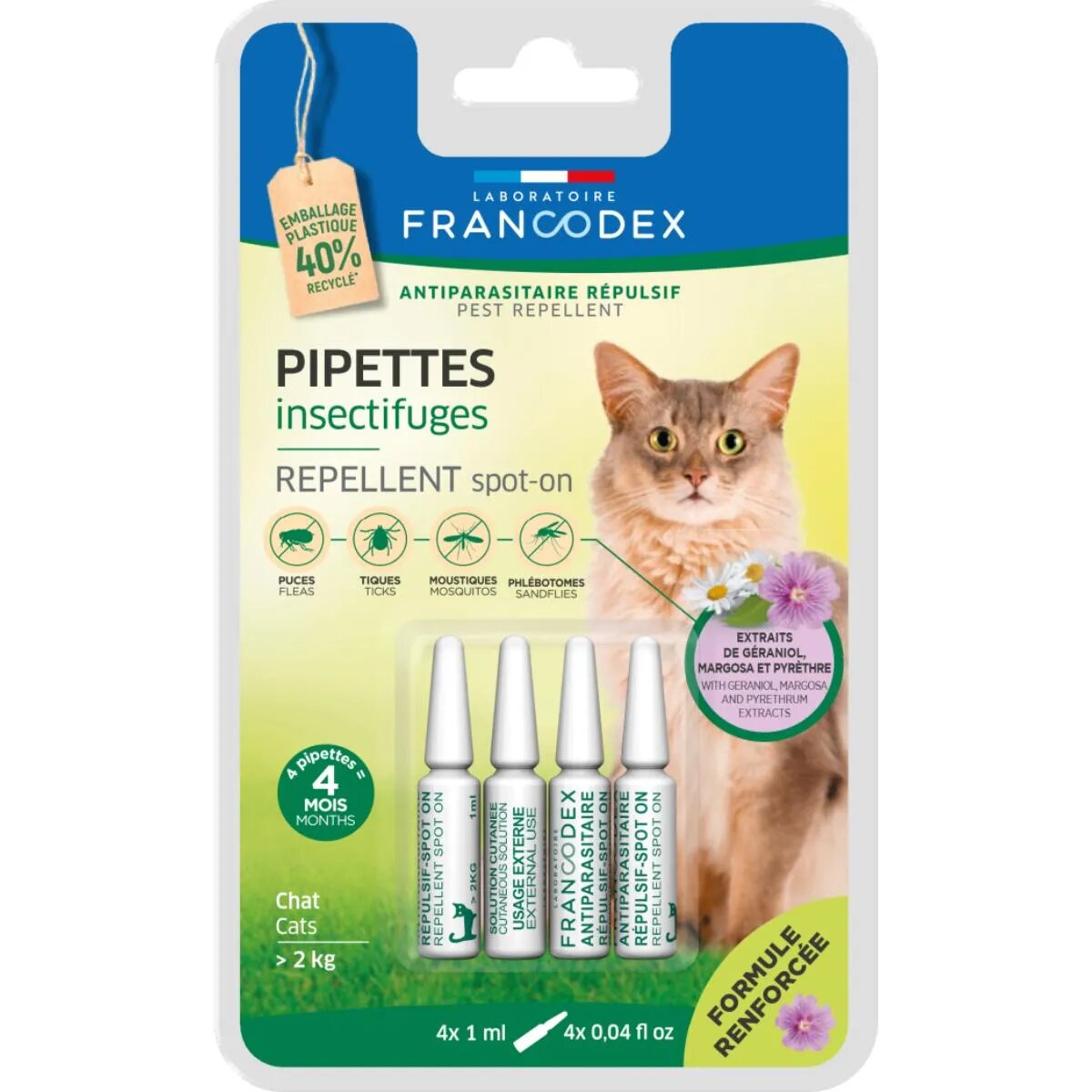 Francodex deparazitare externă naturală pisici (2 - 8kg) pipetă repelentă 1ml x 4buc