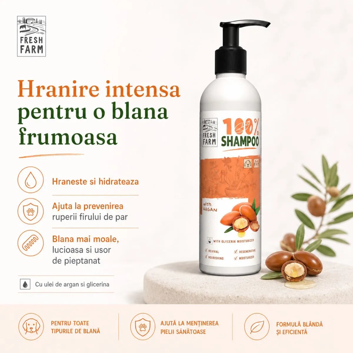 FRESH FARM Argan XS-XL șampon câini flacon 250ml