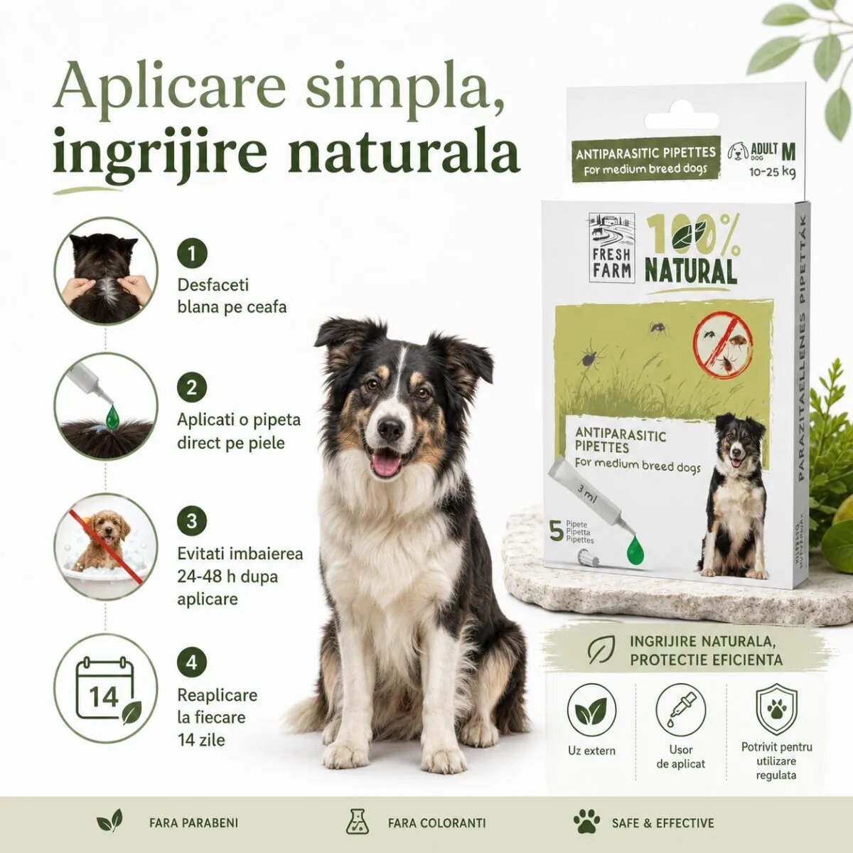 FRESH FARM deparazitare externă naturală câini pipetă repelentă deparazitare externă naturală câini M pipetă repelentă 3ml x 5buc