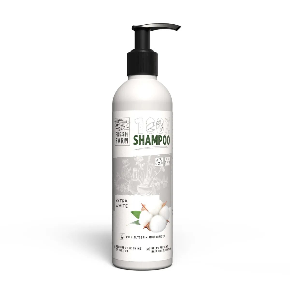 FRESH FARM Extra White XS-XL șampon câini blană albă flacon 250ml