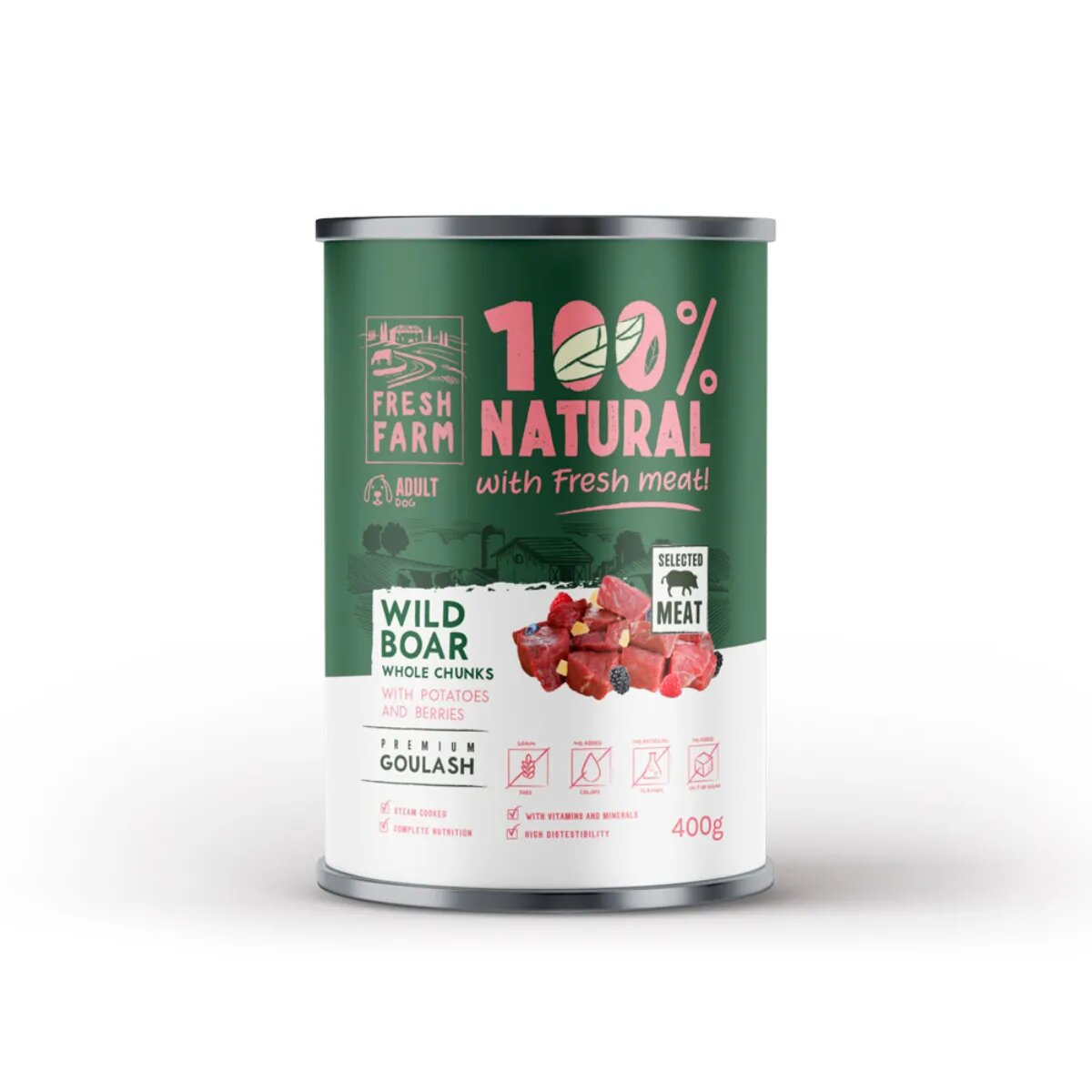 FRESH FARM Goulash XS-XL Mistreț conservă hrană umedă fără cereale câini (în supă) 400g