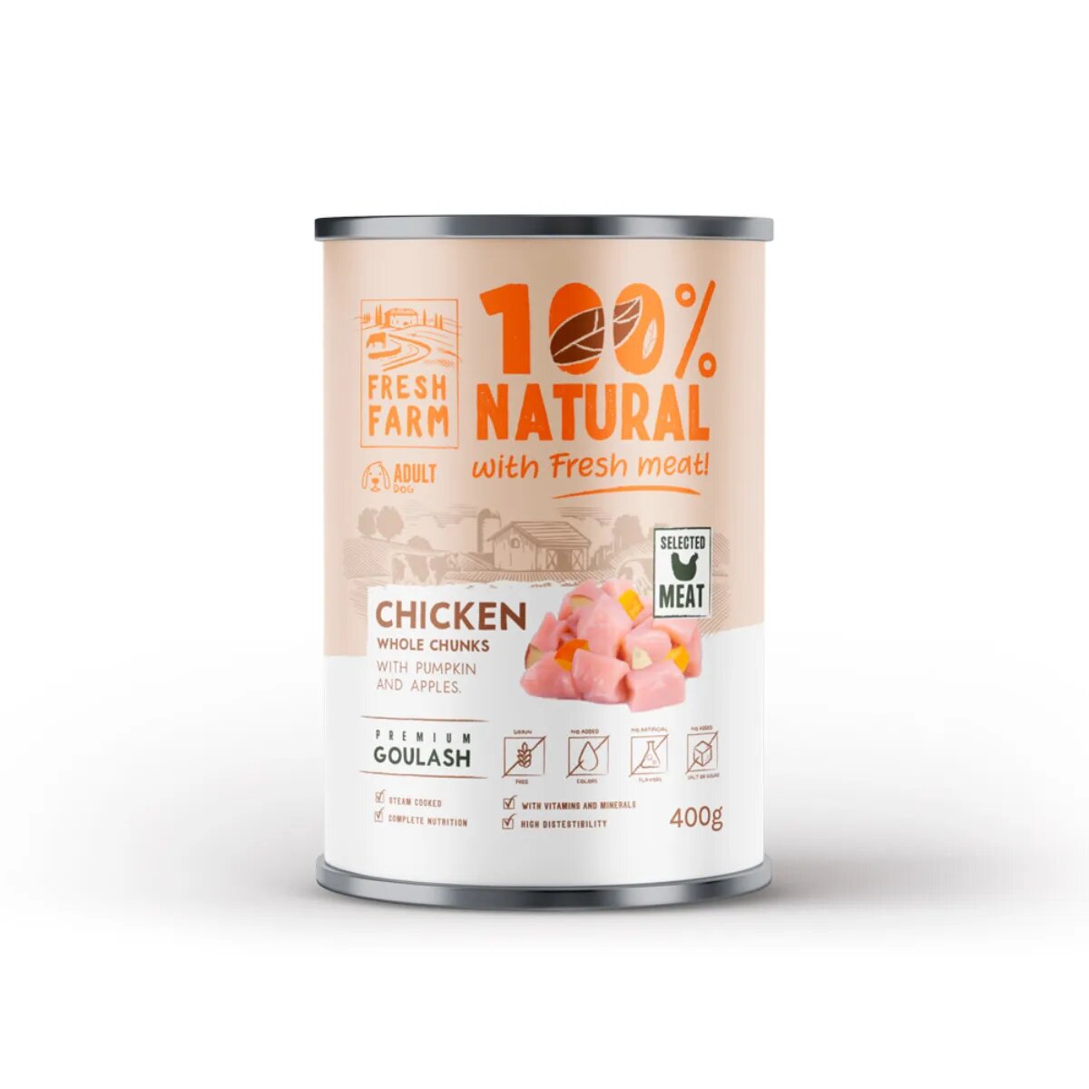 FRESH FARM Goulash XS-XL Pui conservă hrană umedă fără cereale câini (în supă) 400g