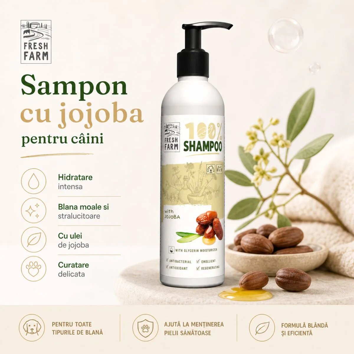 FRESH FARM Jojoba XS-XL șampon câini flacon 250ml