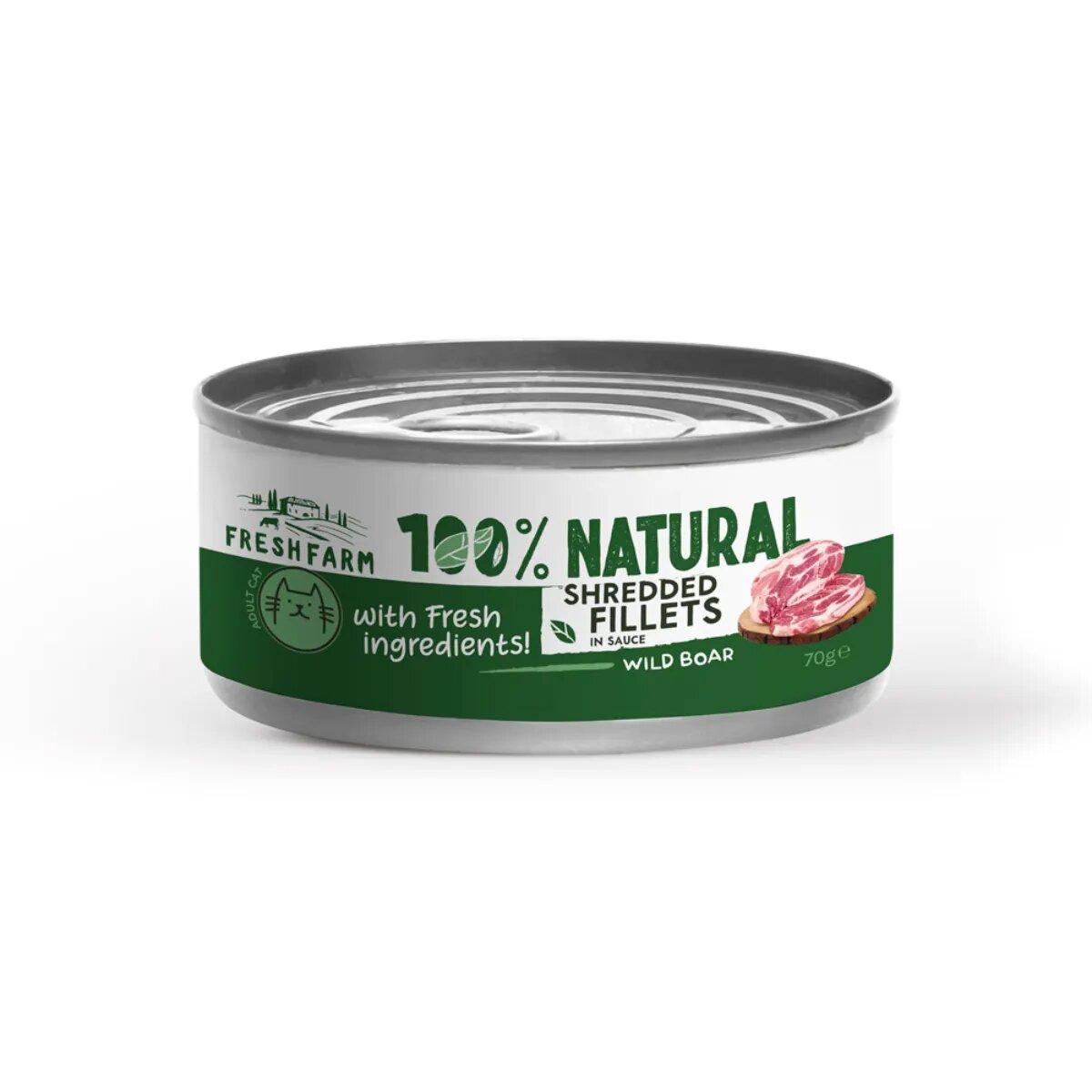 FRESH FARM Schredded fillets Mistreț și Pui conservă hrană umedă fără cereale pisici (în sos) 70g