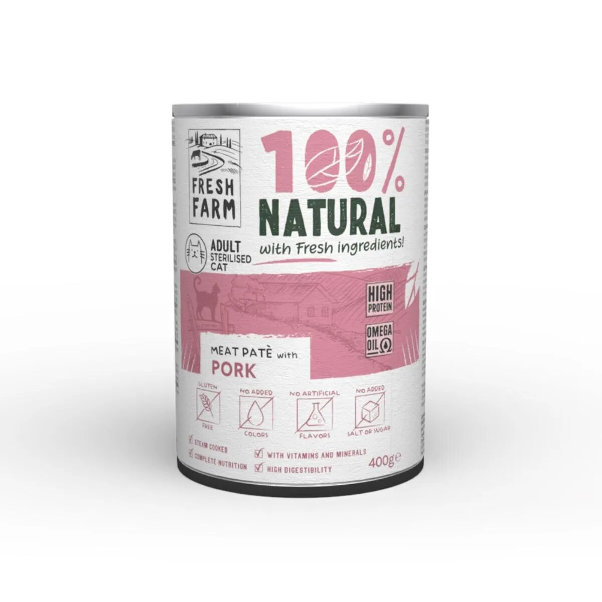 FRESH FARM Smooth Sterilised Porc conservă hrană umedă pisici sterilizate (pate) 400g