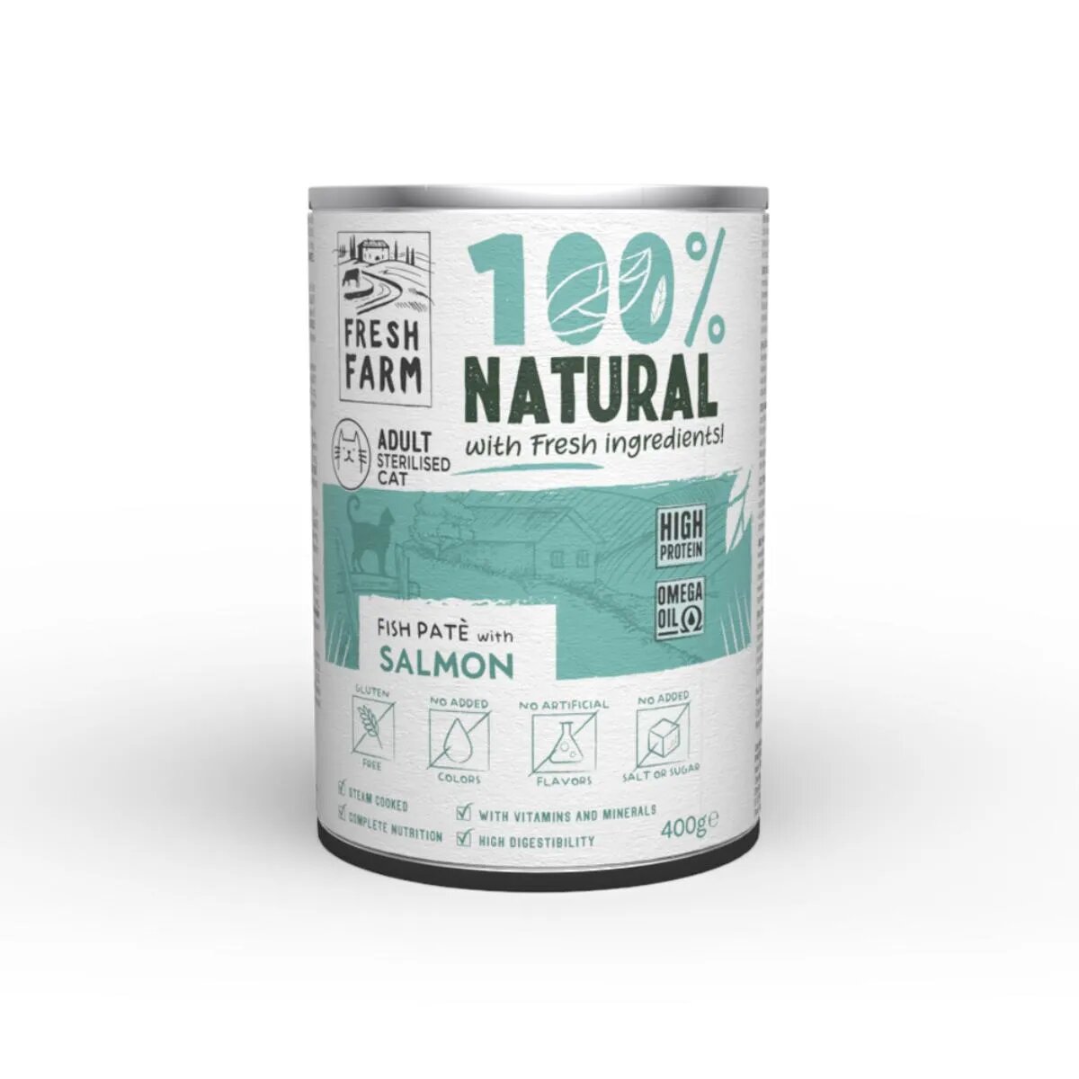 FRESH FARM Smooth Sterilised Somon conservă hrană umedă pisici sterilizate (pate) 400g