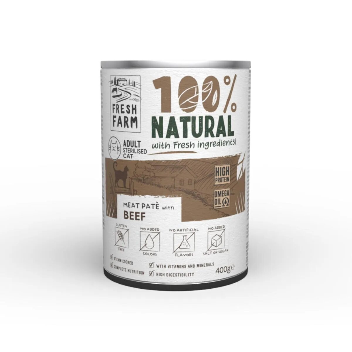 FRESH FARM Smooth Sterilised Vită conservă hrană umedă pisici sterilizate (pate) 400g