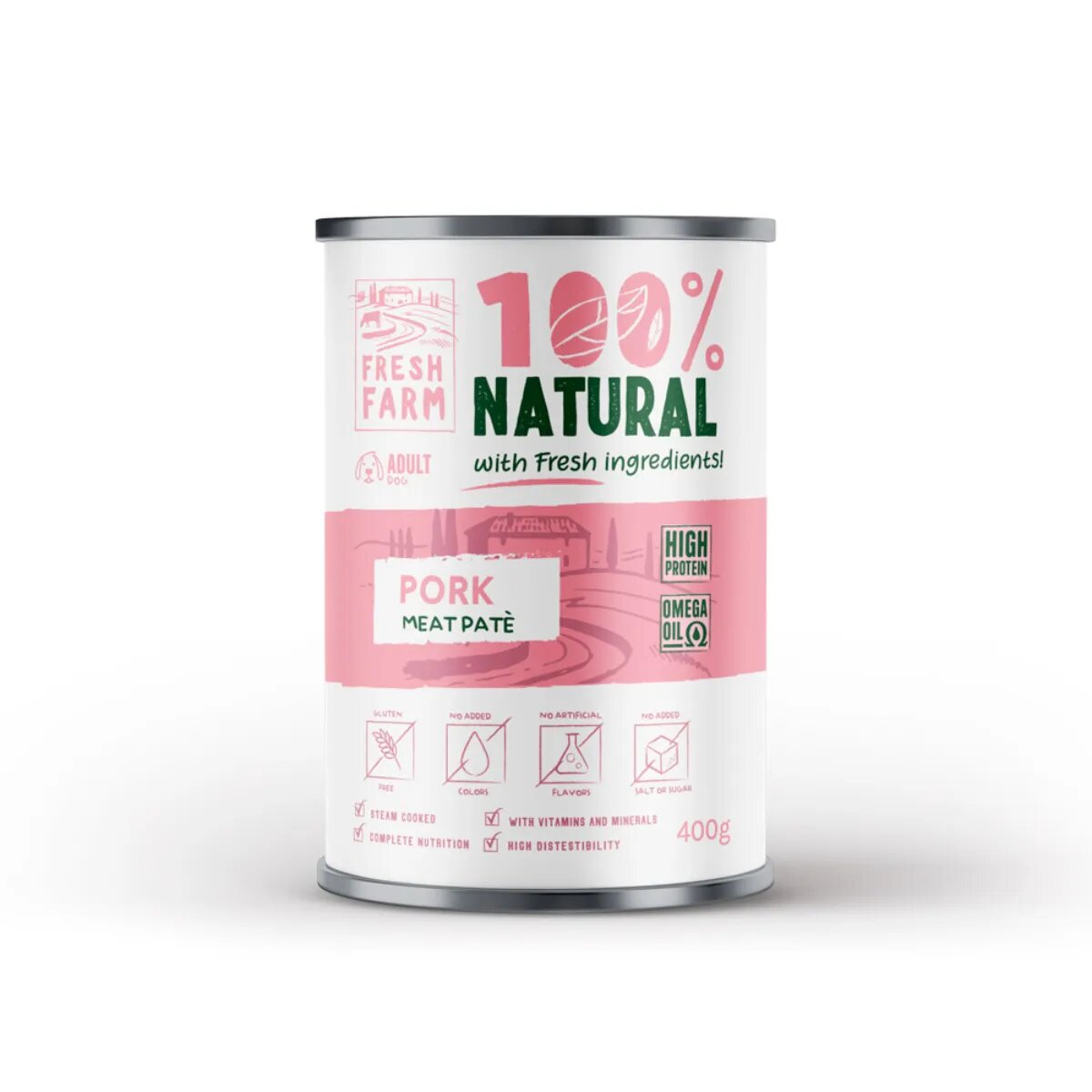 FRESH FARM Smooth XS-XL Porc conservă hrană umedă câini (pate) 400g