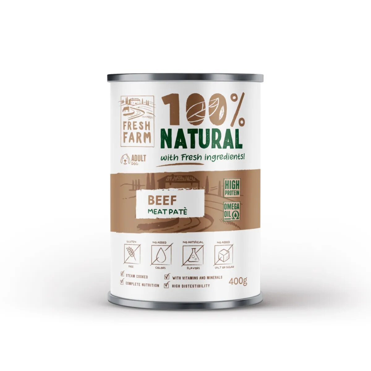 FRESH FARM Smooth XS-XL Vită conservă hrană umedă câini (pate) 400g