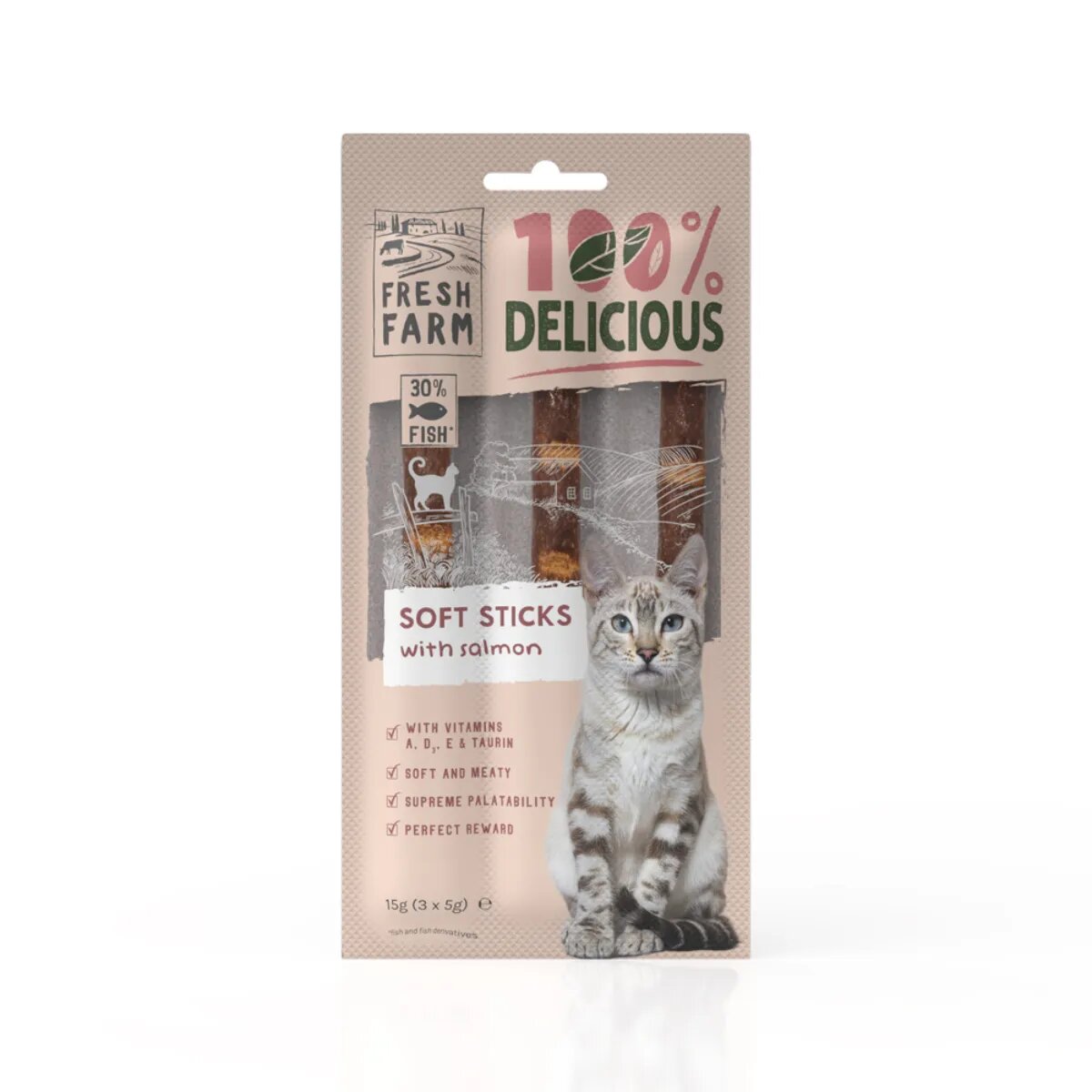 FRESH FARM Soft Sticks Somon punguță recompense pisici 15g
