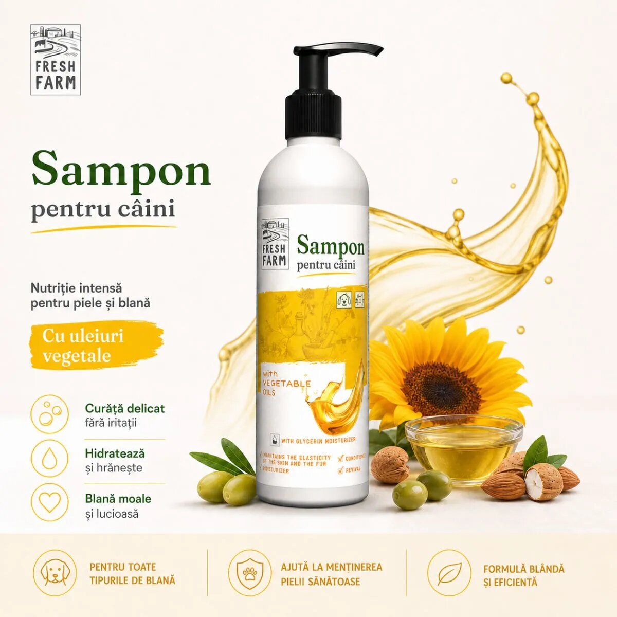 FRESH FARM Vegetable Oils XS-XL șampon câini flacon 250ml